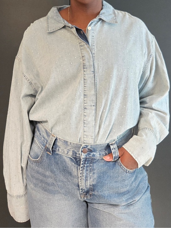 Good American Tops - good american | denim diamond shirt | 2XL | button down | rhinestone